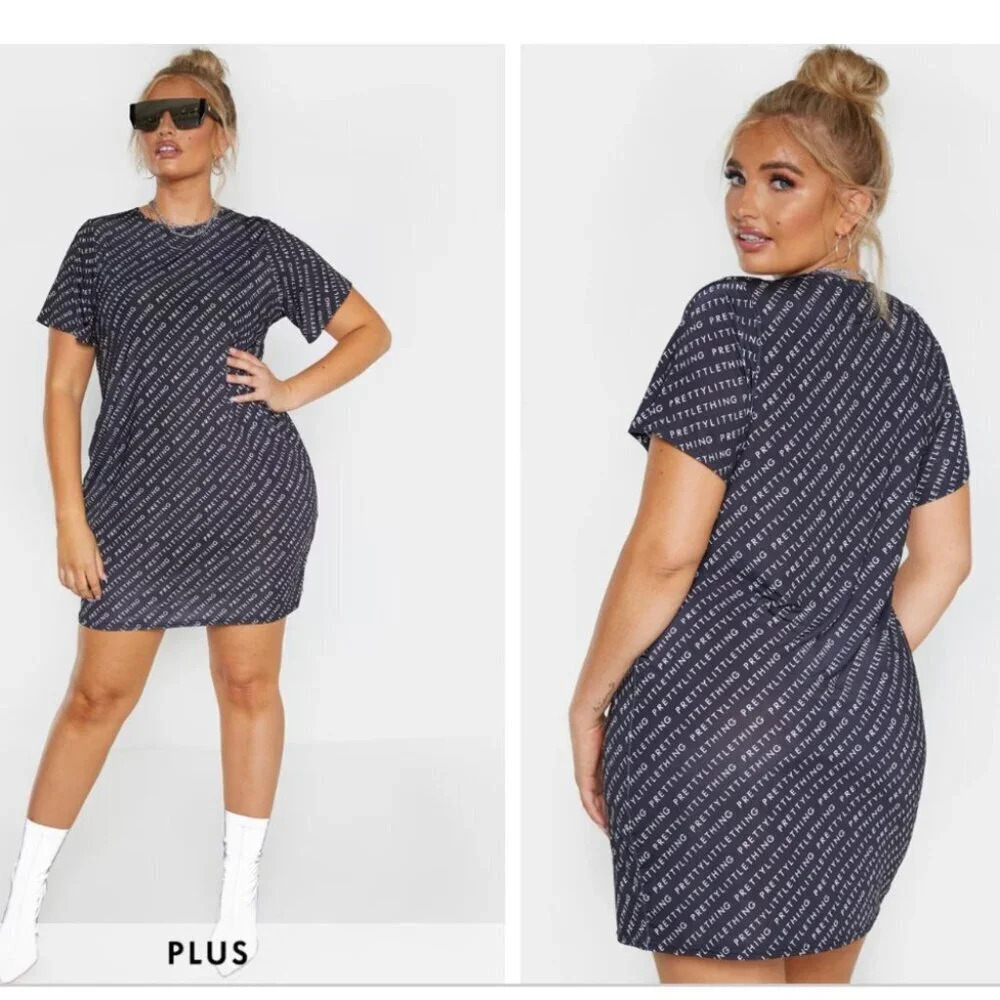PRETTYLITTLETHING Plus Black Oversized T Shirt Dress